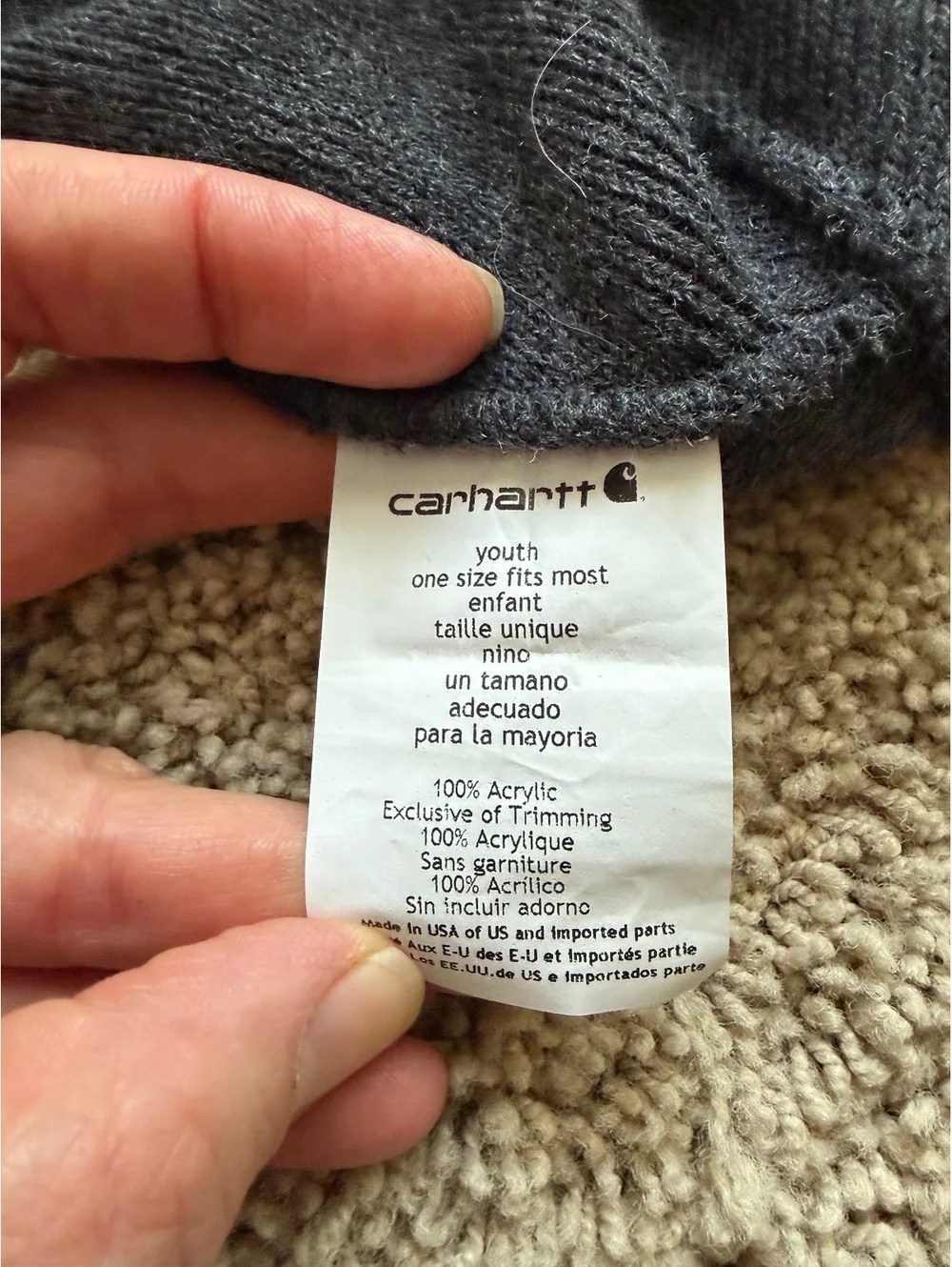 Youth Carhartt Acrylic Watch Hat A18 heathered grey square logo patch front cuff